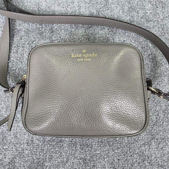 Kate Spade Crossbody Bag Womens Small Gray Pebbled Leather Double Zip Casual - Picture 2 of 16